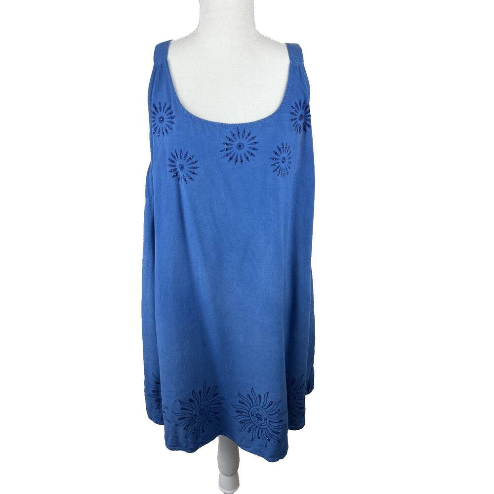 Daisy Island Dress Women Extra Large Blue Embellished Sleeveless A-Line Mini